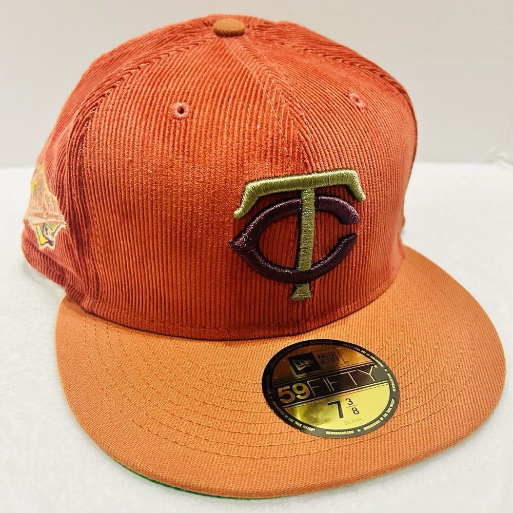New Era Minnesota Twins Corduroy Dream Patch 59FIFTY Fitted Hat Cap Orange 7 3/8